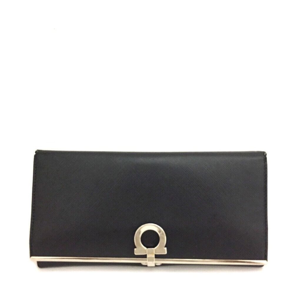 857071F V Salvatore Ferragamo Wallet Long Gancini Bifold Black Leather
